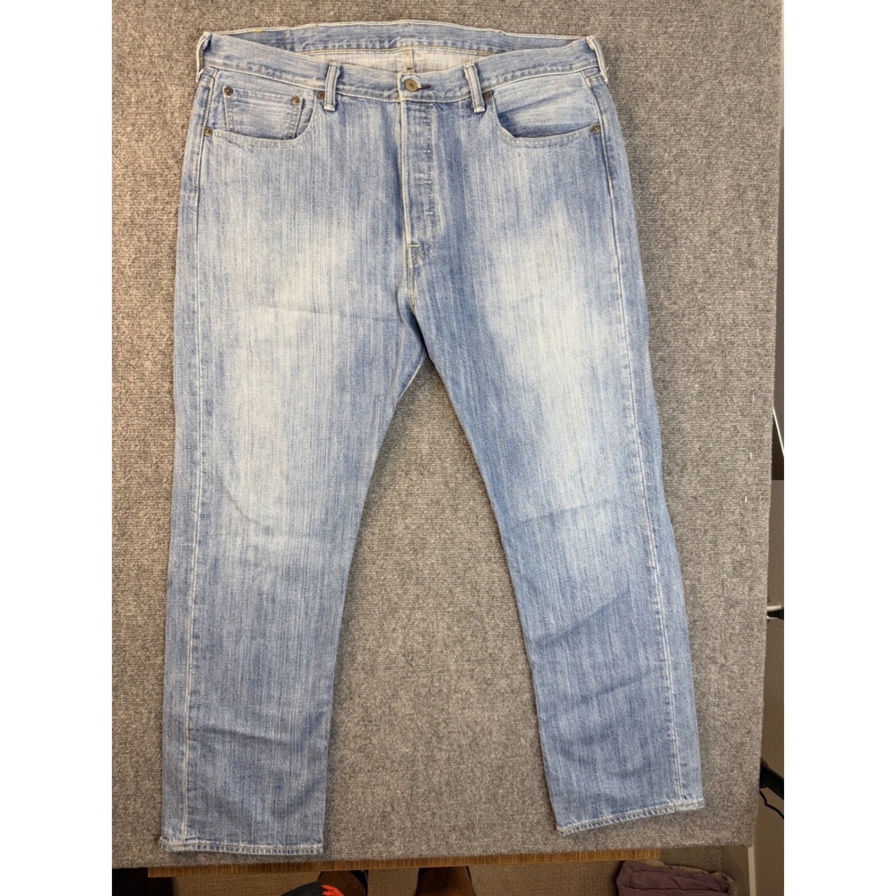 Levis 501 Mens Jeans 38x30 Light Wash Blue Denim Straight Leg Button Fly 501-053